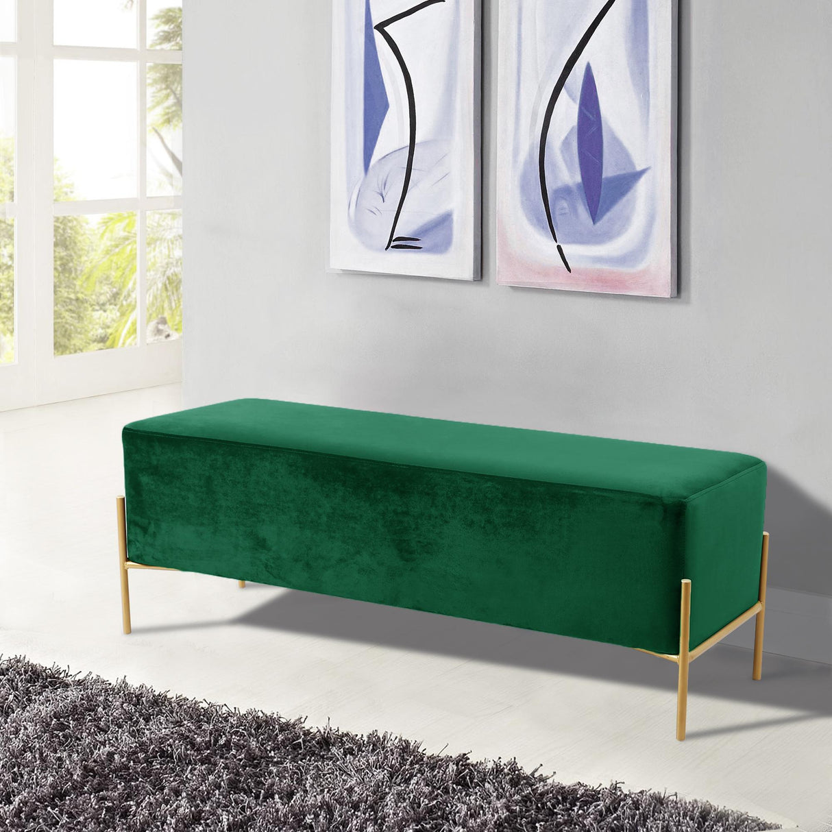Isla Green Velvet Bench - galleria furniture outlet