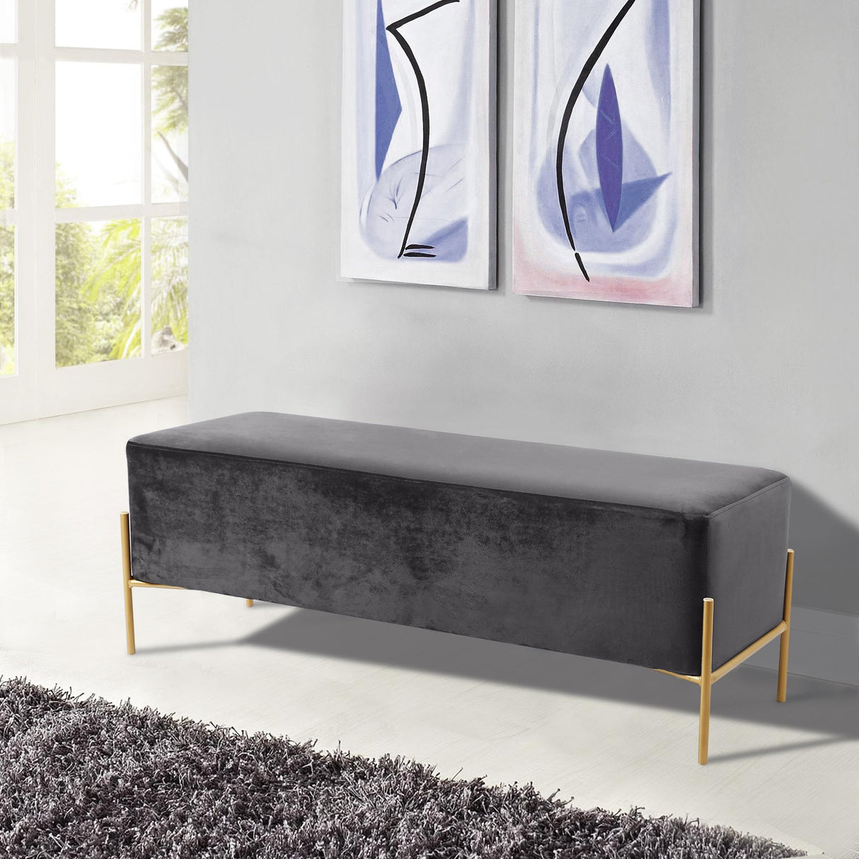 Isla Grey Velvet Bench - galleria furniture outlet