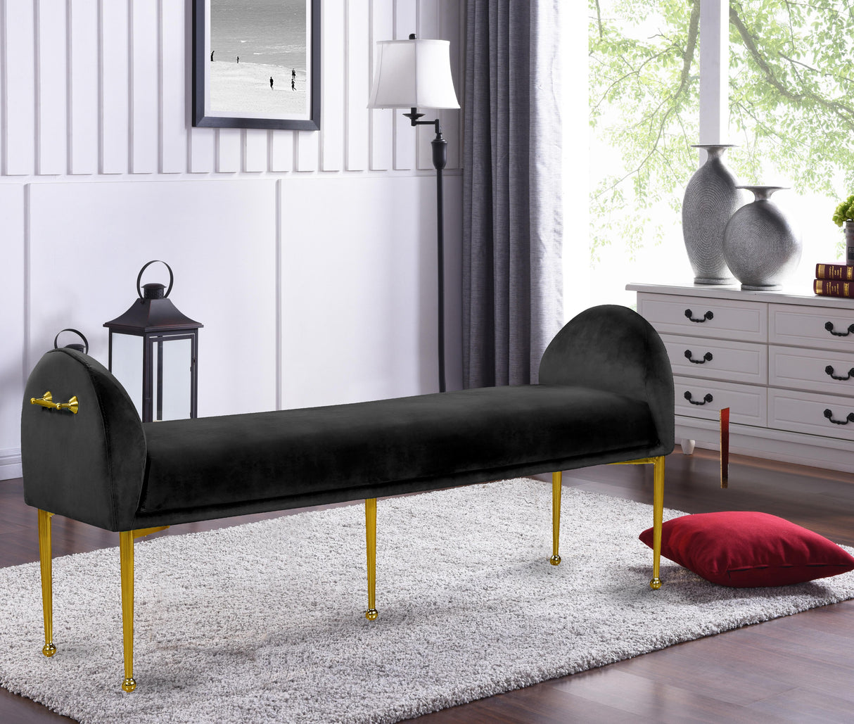 Owen Black Velvet Bench - galleria furniture outlet