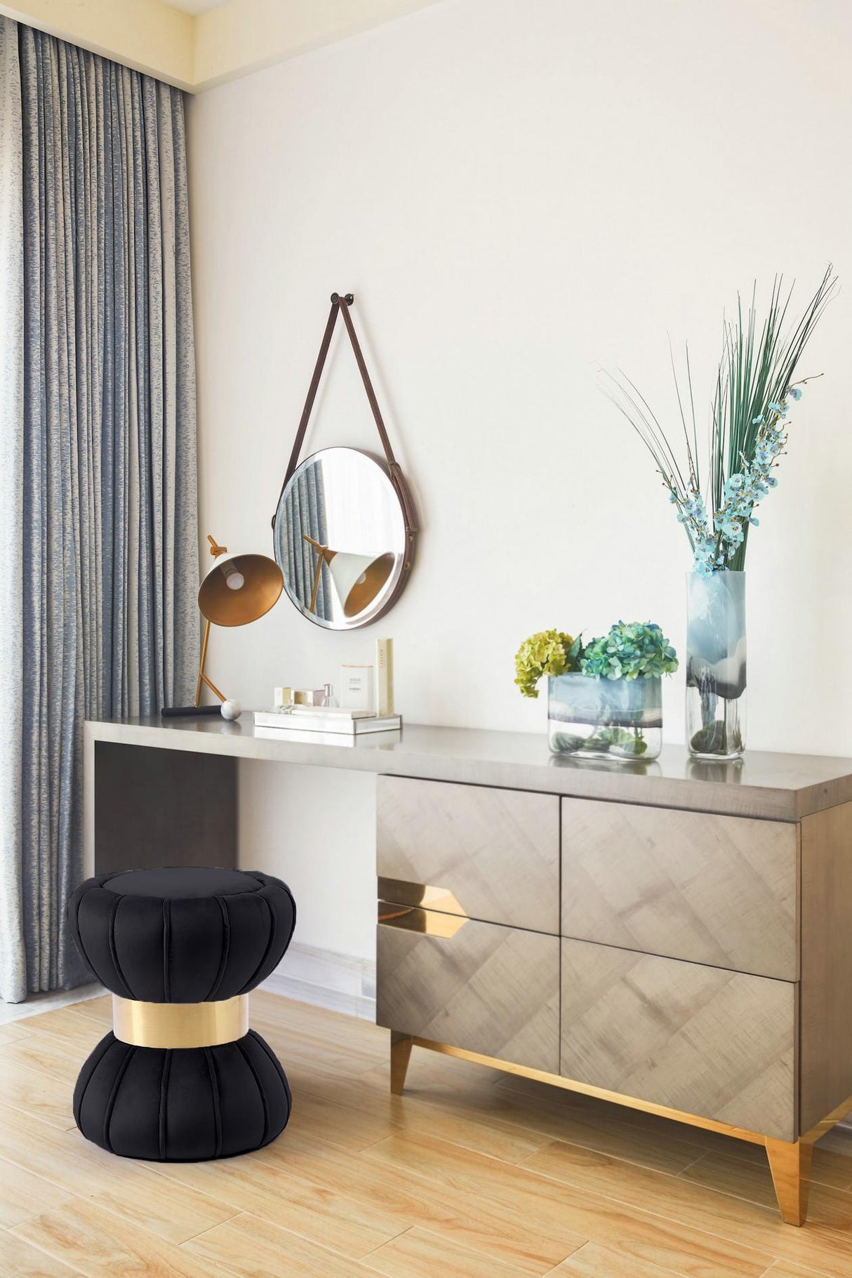 Vino Black Velvet Ottoman/Stool - galleria furniture outlet