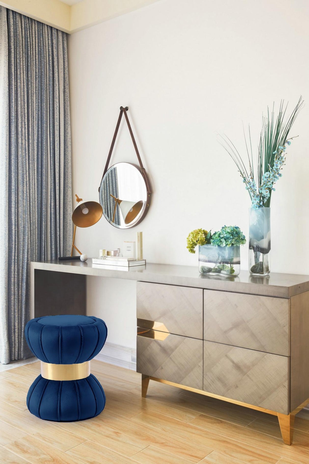 Vino Navy Velvet Ottoman/Stool - galleria furniture outlet