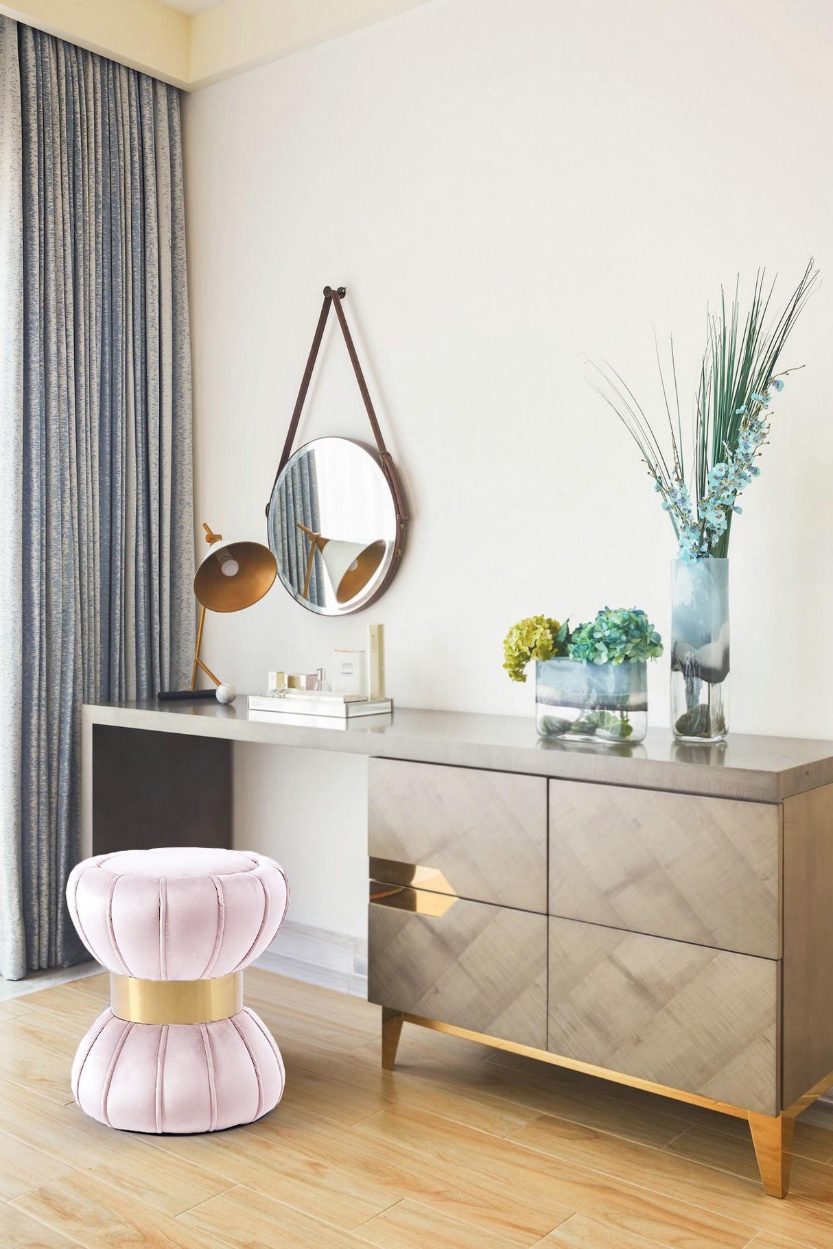 Vino Pink Velvet Ottoman/Stool - galleria furniture outlet