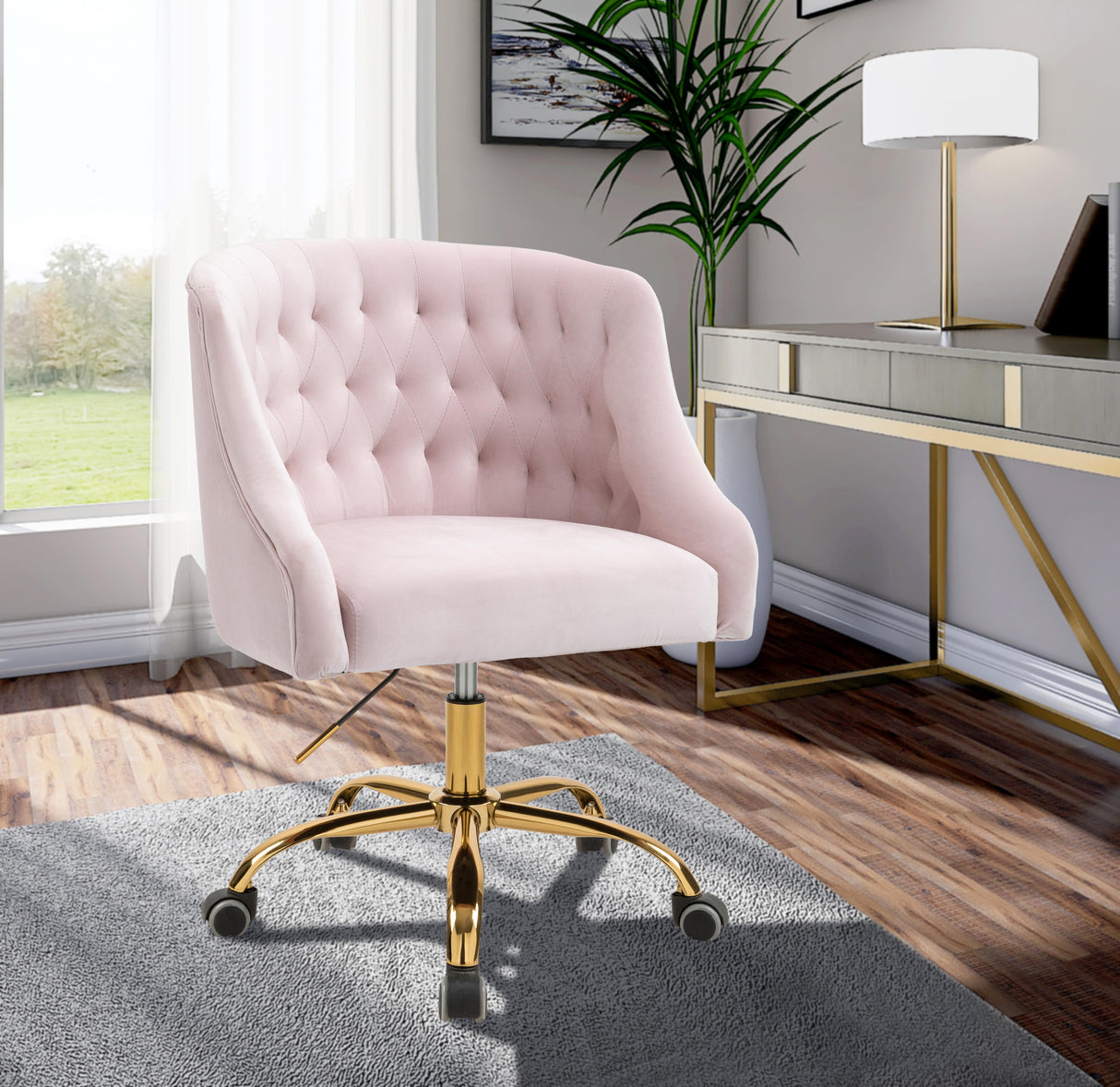 Arden Pink Velvet Office Chair - galleria furniture outlet
