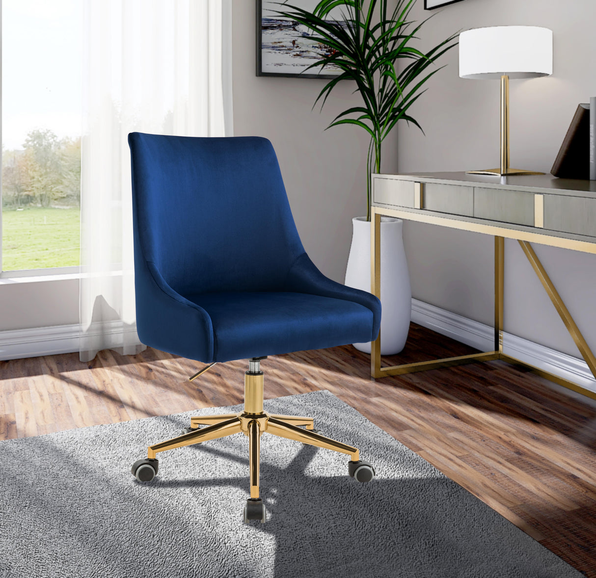 Karina Navy Velvet Office Chair - galleria furniture outlet