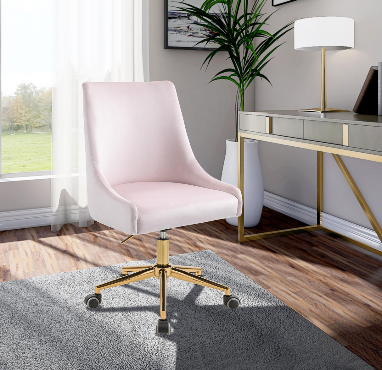 Karina Pink Velvet Office Chair - galleria furniture outlet