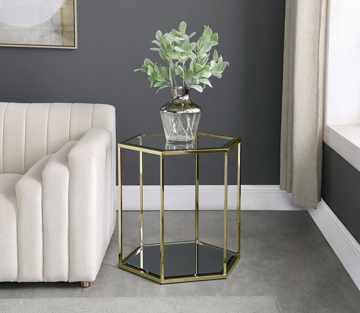 Sei Brushed Gold End Table - galleria furniture outlet