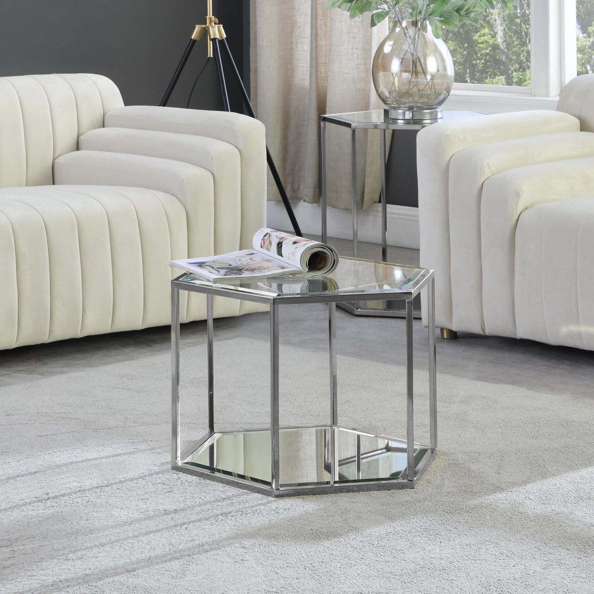 Sei Brushed Chrome Coffee Table - galleria furniture outlet