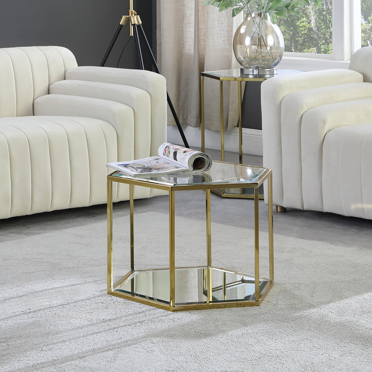 Sei Brushed Gold Coffee Table - galleria furniture outlet