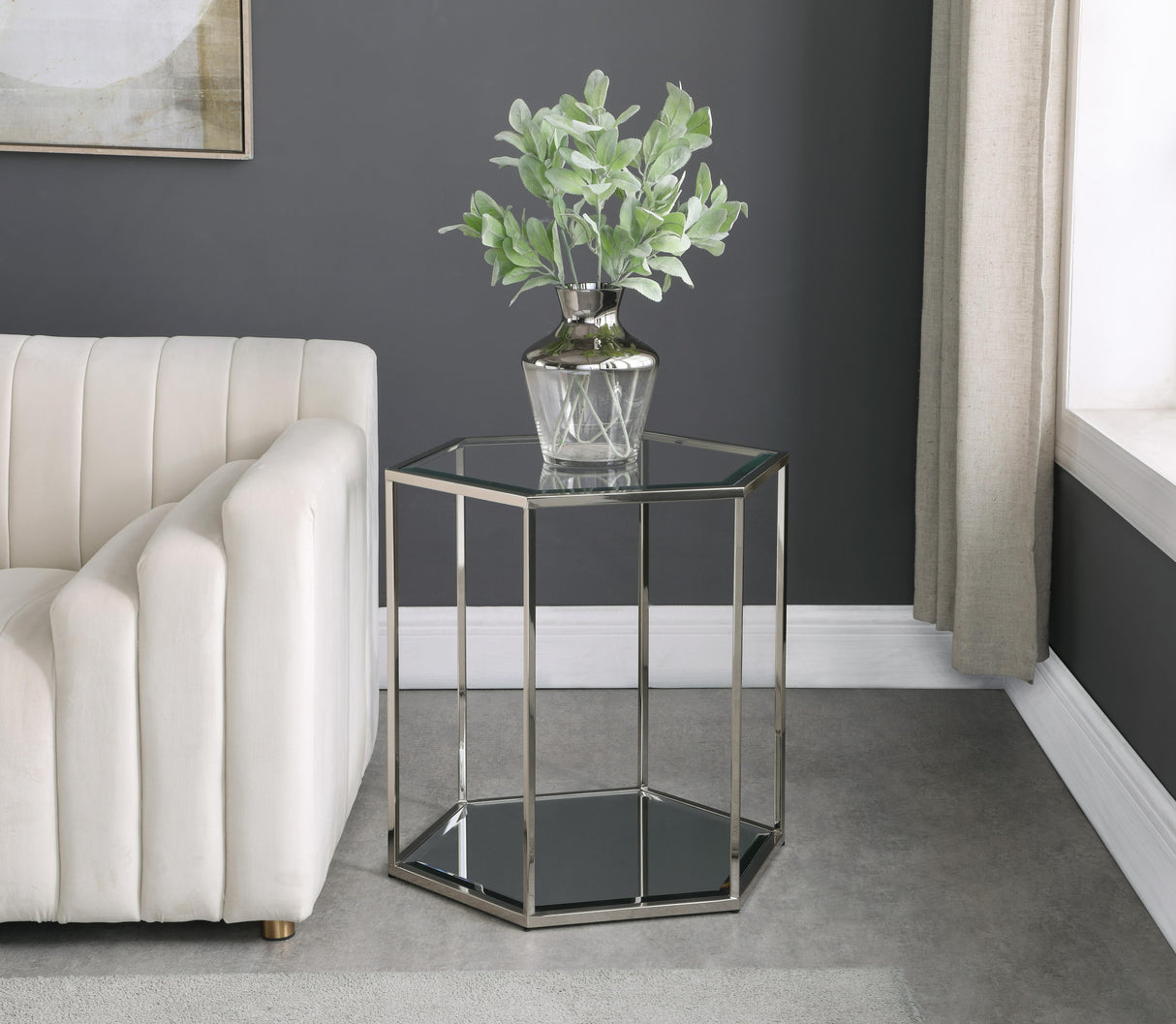 Sei Brushed Chrome End Table - galleria furniture outlet