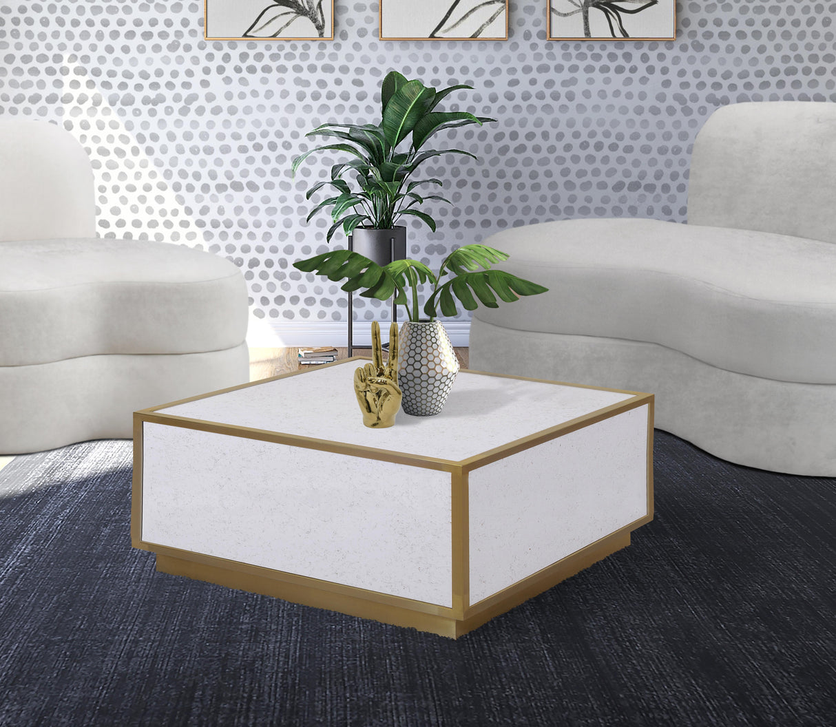 Glitz White Faux Marble Coffee Table - galleria furniture outlet