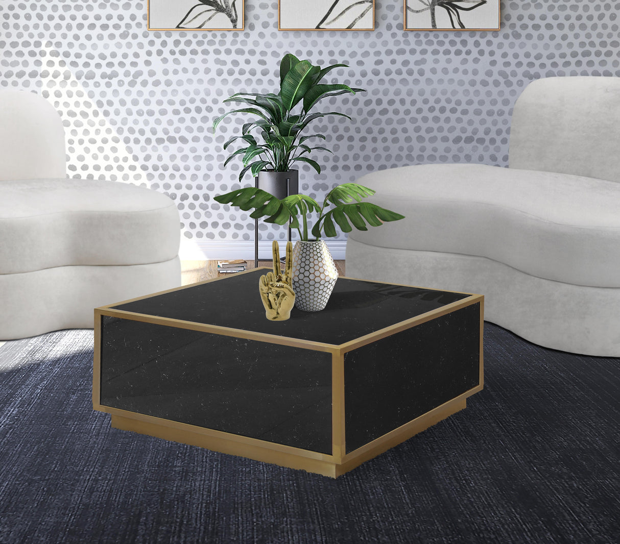 Glitz Black Faux Marble Coffee Table - galleria furniture outlet