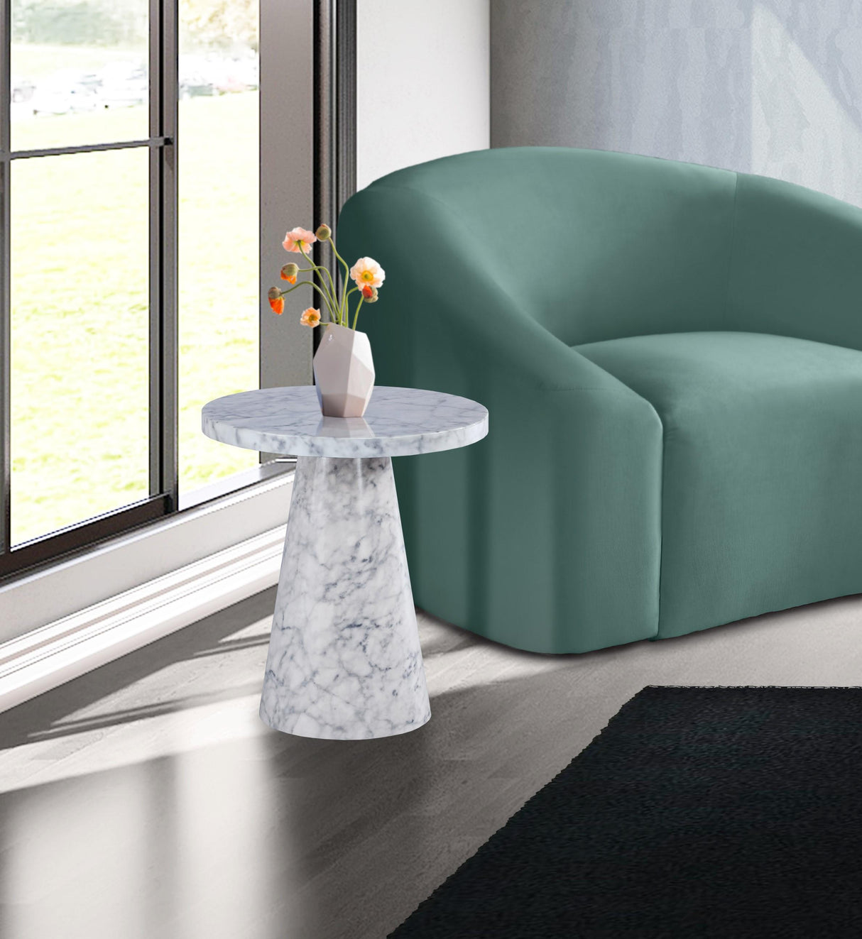Omni White Faux Marble End Table - galleria furniture outlet