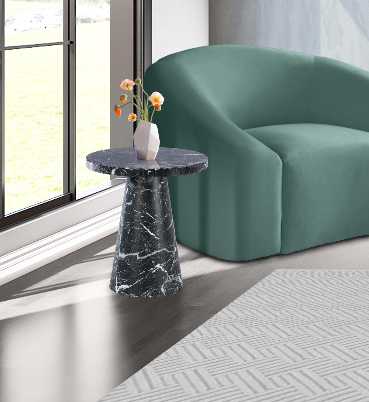 Omni Black Faux Marble End Table - galleria furniture outlet