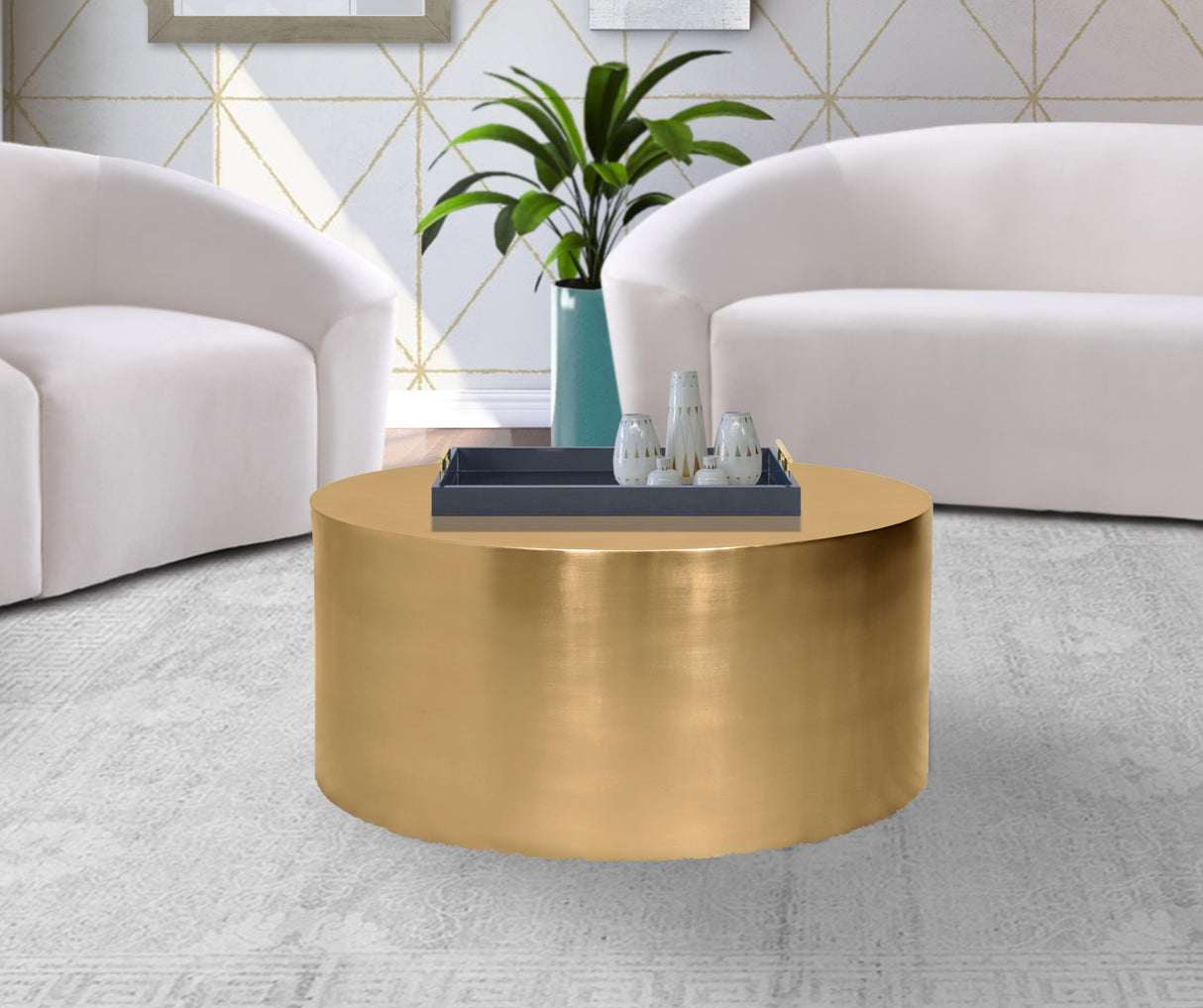 Cylinder Brushed Gold Coffee Table - galleria furniture outlet