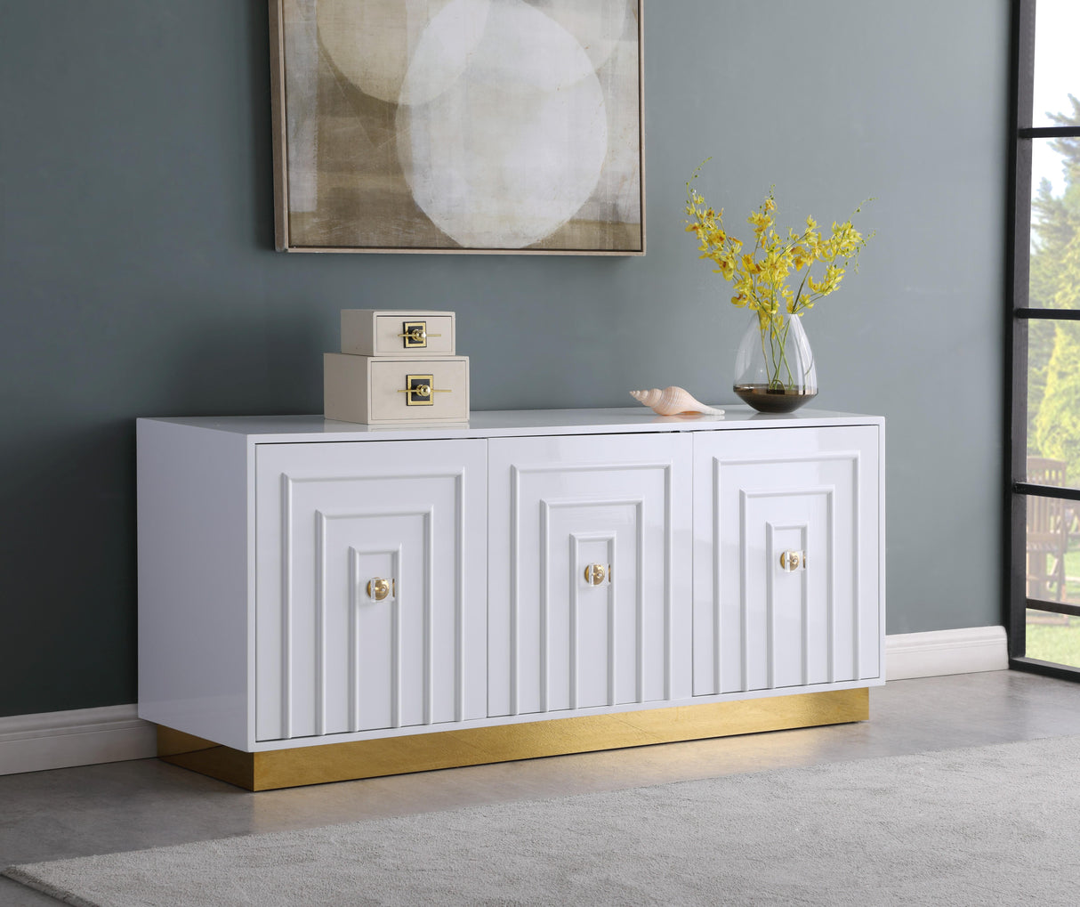 Cosmopolitan White Lacquer Sideboard/Buffet - galleria furniture outlet