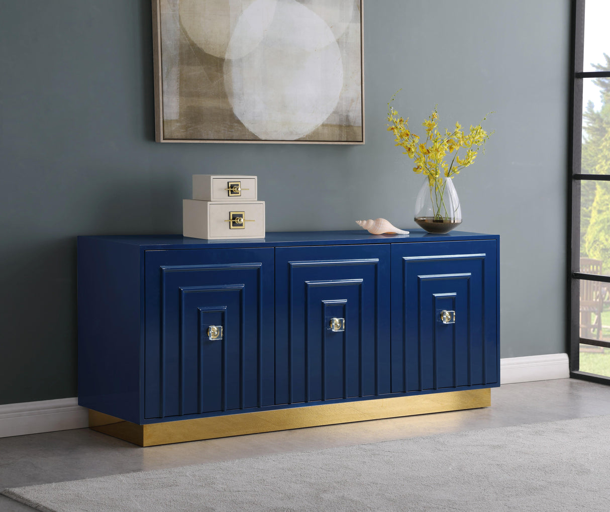 Cosmopolitan Navy Lacquer Sideboard/Buffet - galleria furniture outlet