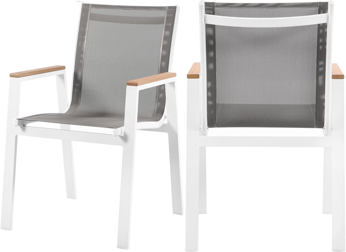 Nizuc Grey Mesh Waterproof Fabric Outdoor Patio Aluminum Mesh Dining Arm Chair - galleria furniture outlet