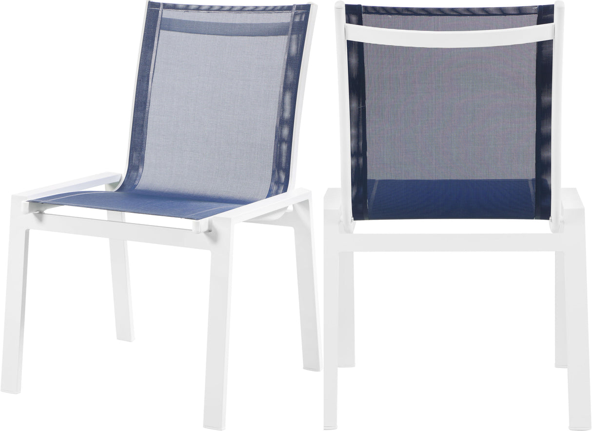 Nizuc Navy Mesh Waterproof Fabric Outdoor Patio Aluminum Mesh Dining Chair - galleria furniture outlet