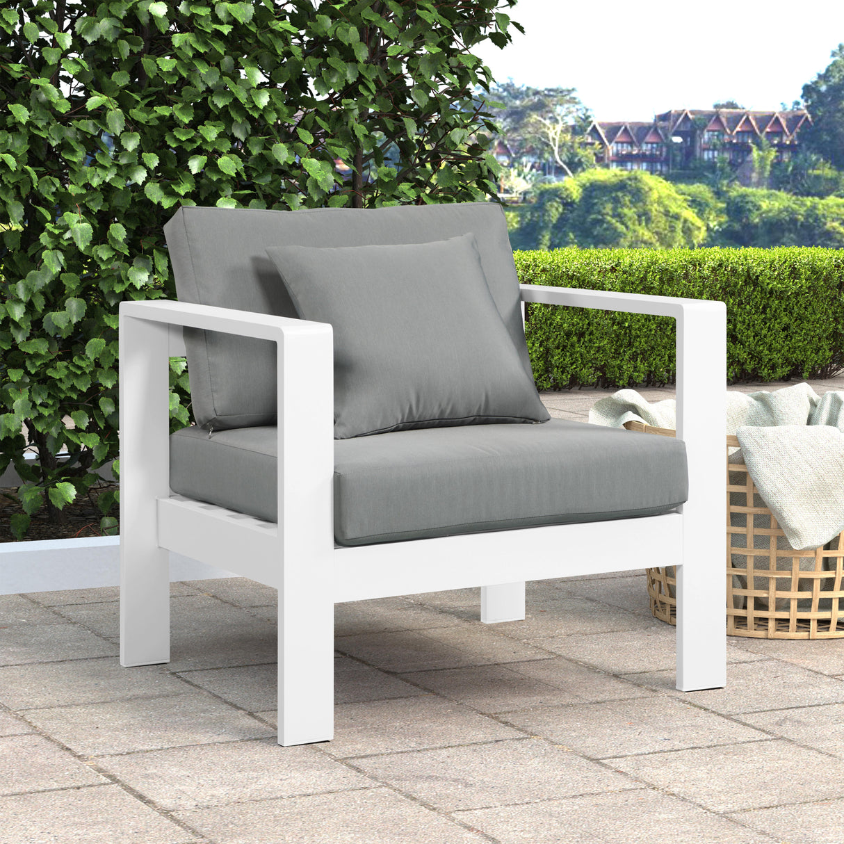Nizuc Grey Waterproof Fabric Outdoor Patio Aluminum Arm Chair - galleria furniture outlet