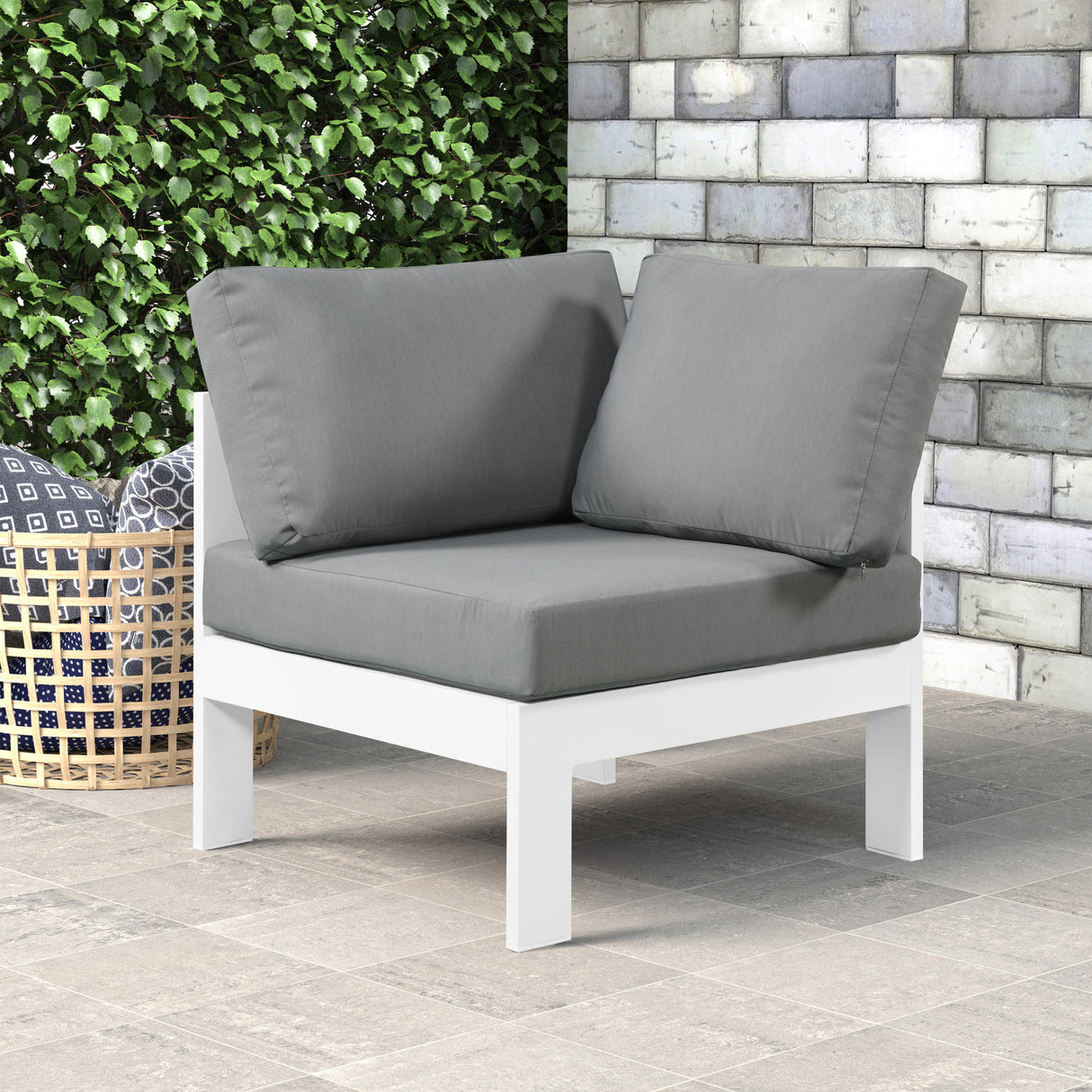 Nizuc Grey Waterproof Fabric Outdoor Patio Aluminum Corner Chair - galleria furniture outlet