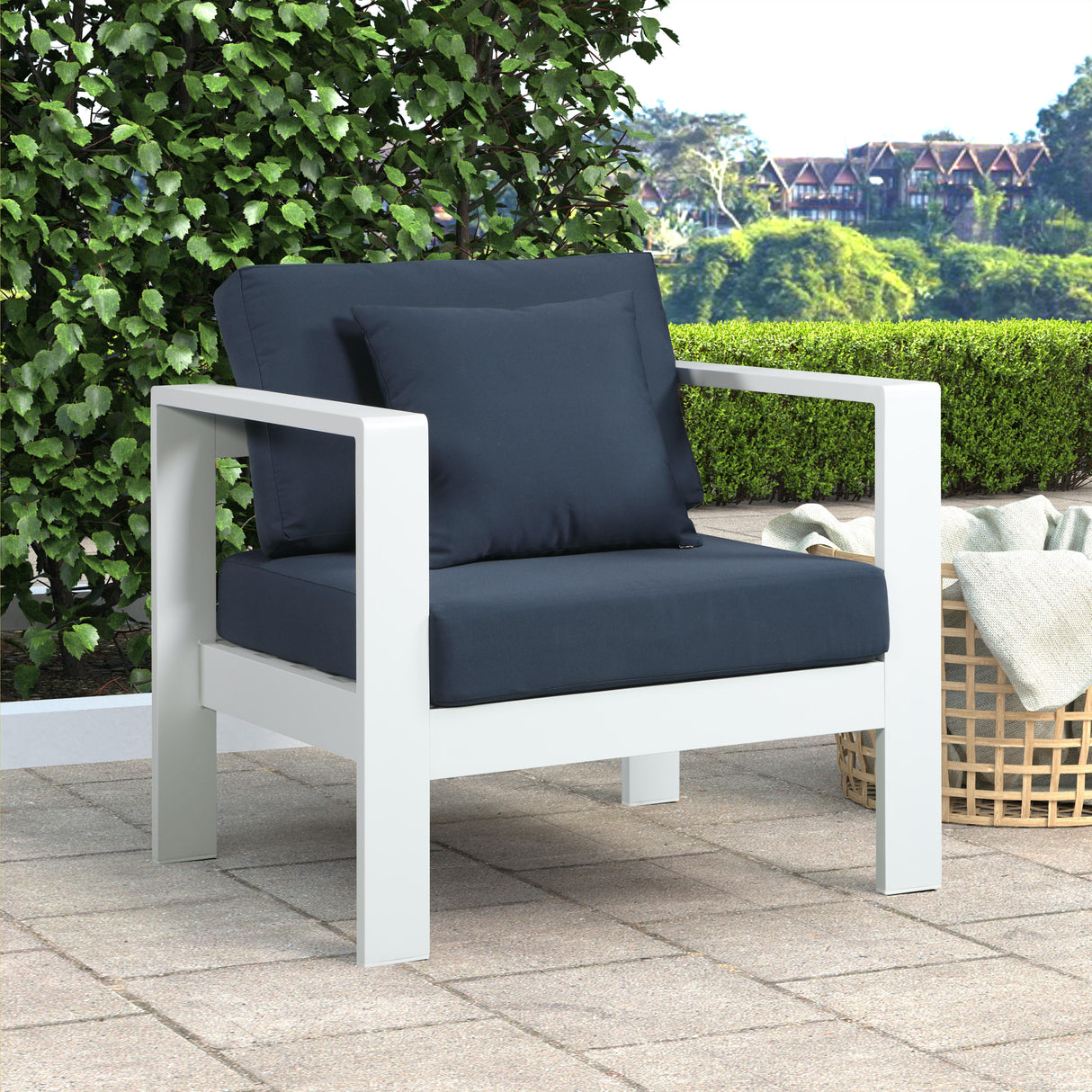 Nizuc Navy Waterproof Fabric Outdoor Patio Aluminum Arm Chair - galleria furniture outlet