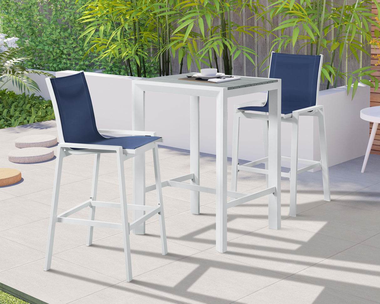 Nizuc Navy Mesh Waterproof Fabric Outdoor Patio Aluminum Mesh Barstool - galleria furniture outlet