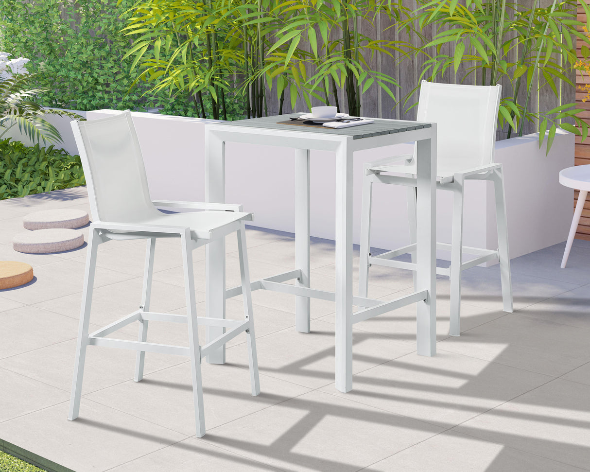 Nizuc White Mesh Waterproof Fabric Outdoor Patio Aluminum Mesh Barstool - galleria furniture outlet