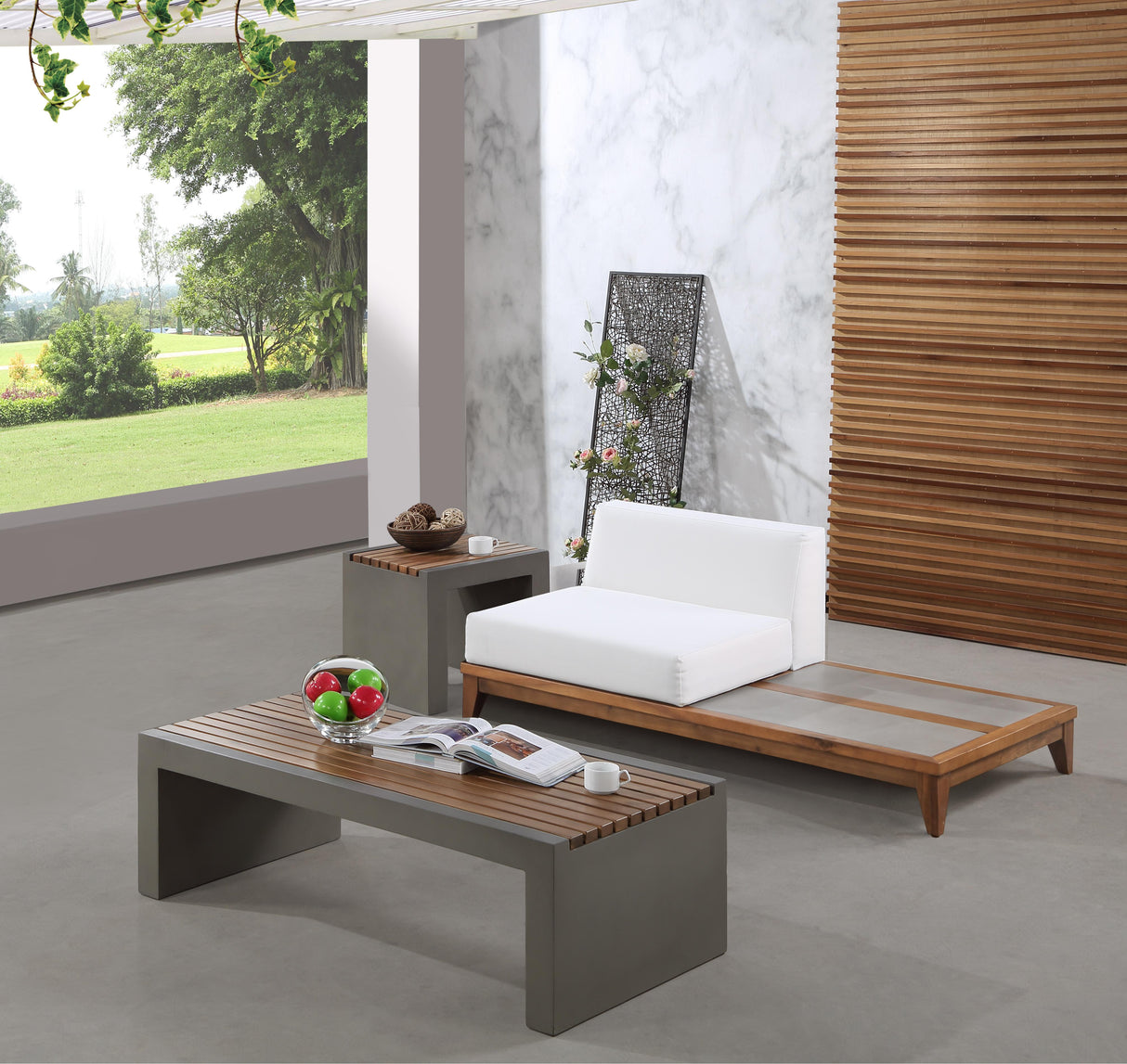 Rio Off White Waterproof Fabric Outdoor Patio Modular Chair w/ Integrated Table - galleria furniture outlet