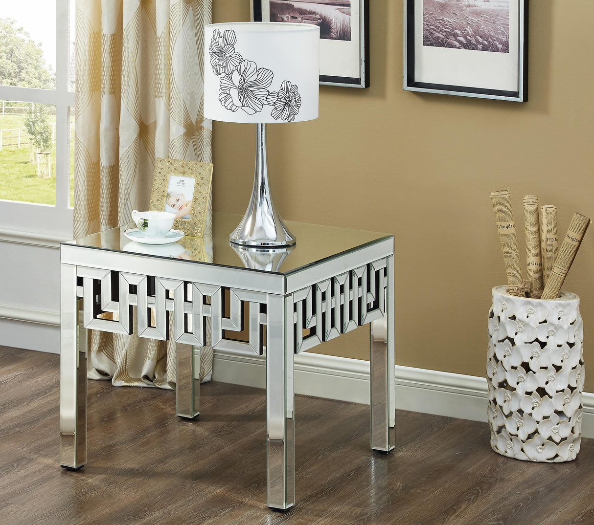 Aria Mirrored End Table - galleria furniture outlet