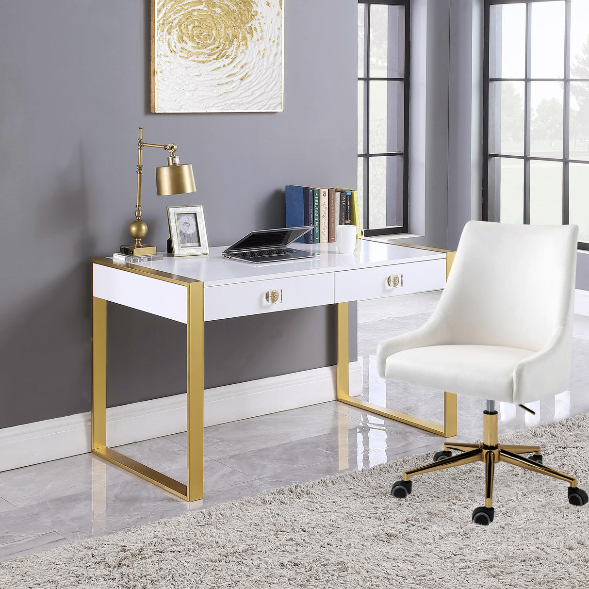 Victoria White / Gold Desk/Console - galleria furniture outlet