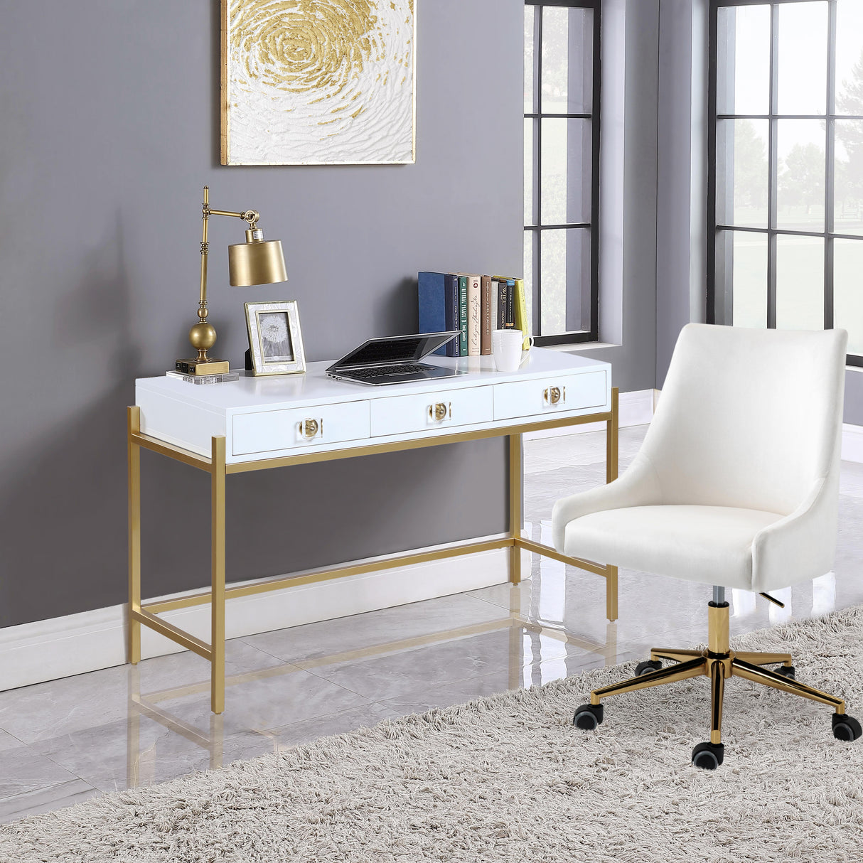 Abigail White / Gold Desk/Console - galleria furniture outlet