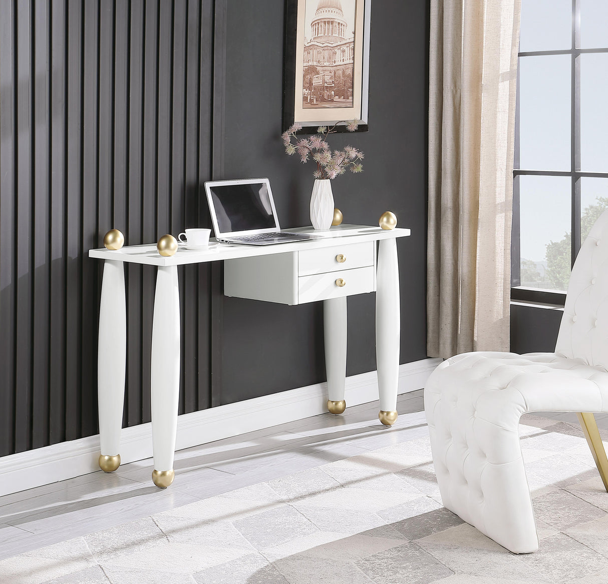 Etro White / Gold Desk/Console - galleria furniture outlet