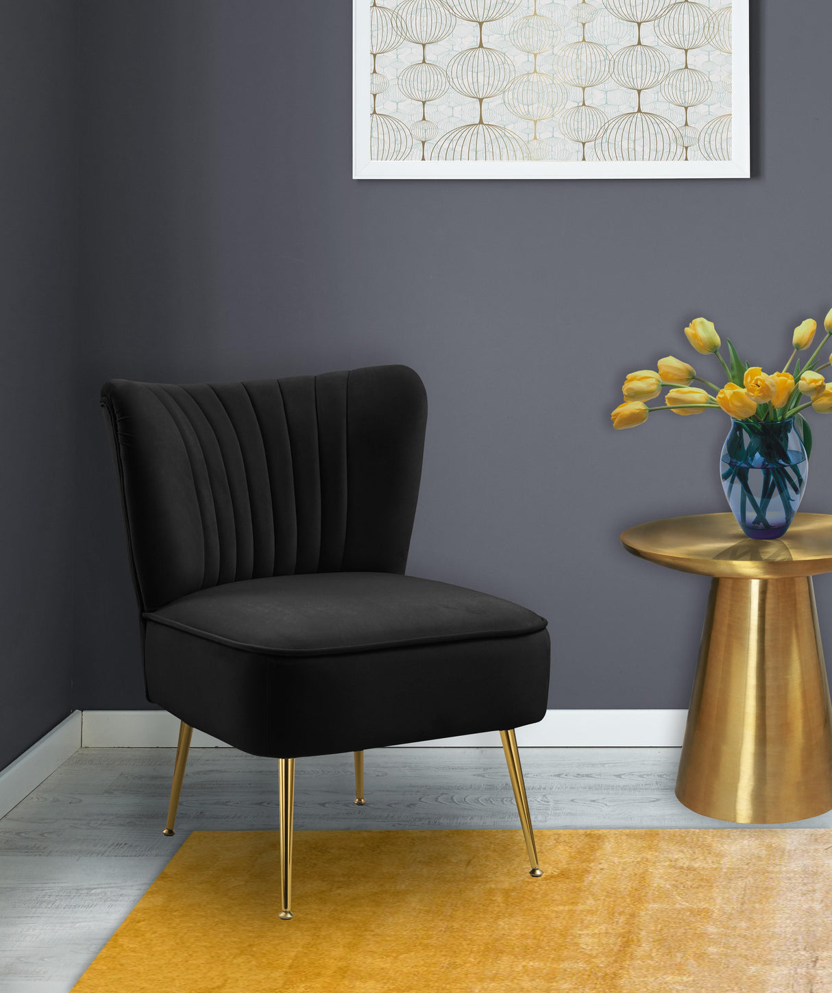 Tess Black Velvet Accent Chair - galleria furniture outlet