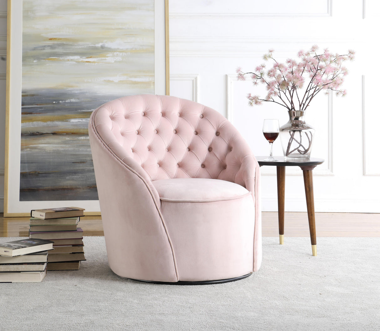 Alessio Pink Velvet Accent Chair - galleria furniture outlet