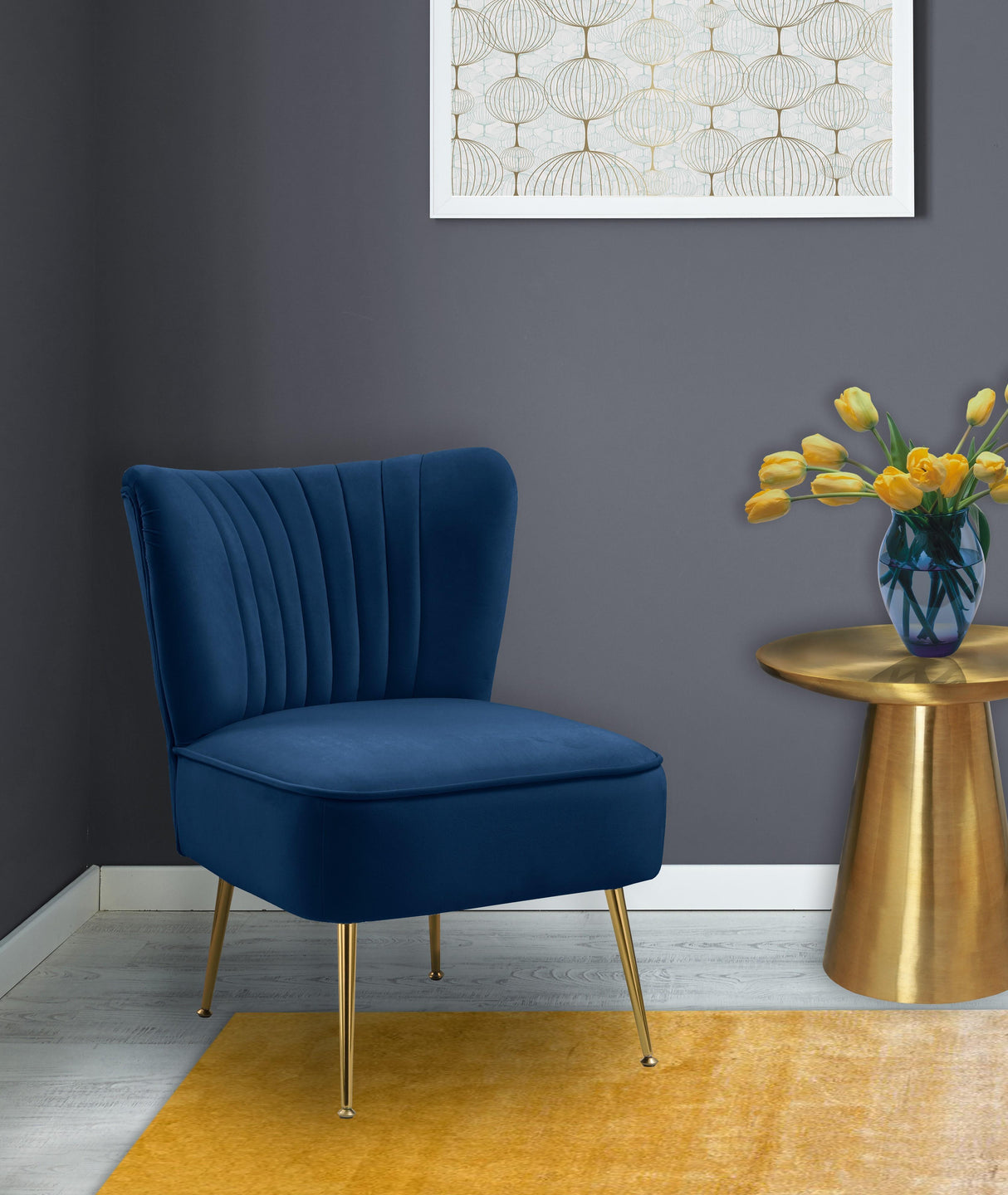 Tess Navy Velvet Accent Chair - galleria furniture outlet
