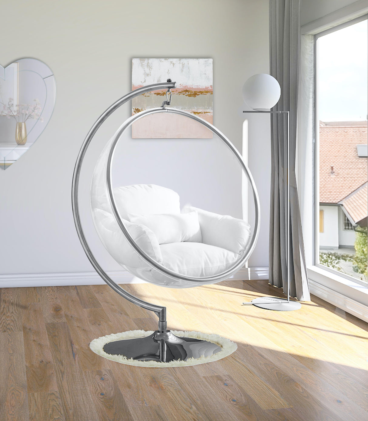 Luna White Durable Fabric Acrylic Swing Chair - galleria furniture outlet