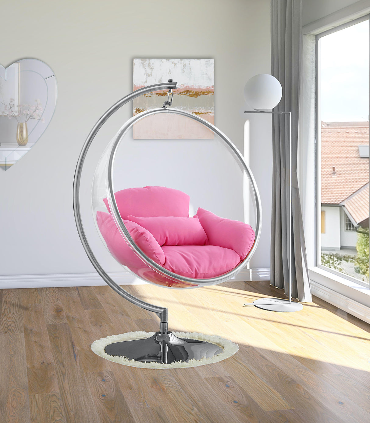 Luna Pink Durable Fabric Acrylic Swing Chair - galleria furniture outlet