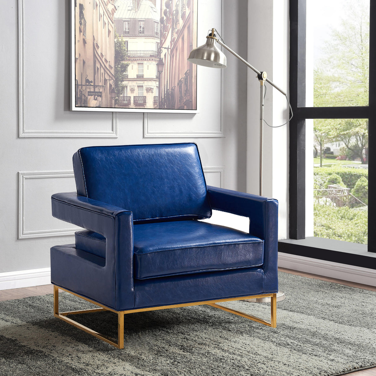 Amelia Navy Faux Leather Accent Chair - galleria furniture outlet