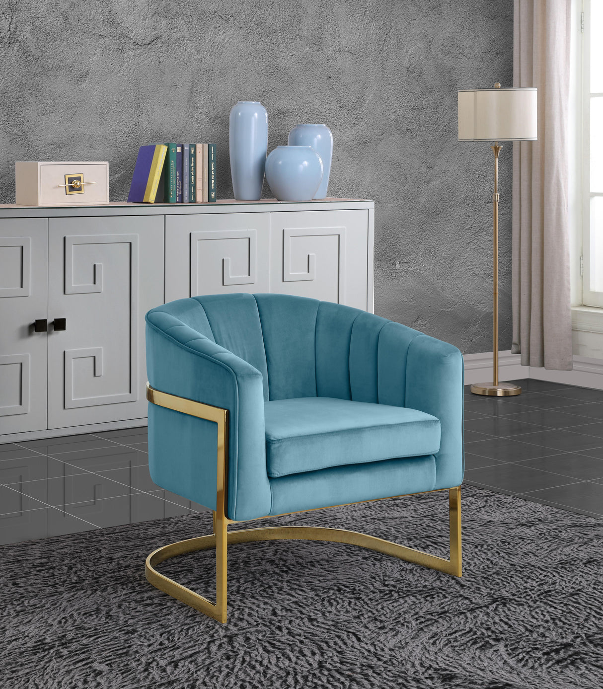 Carter Aqua Velvet Accent Chair - galleria furniture outlet
