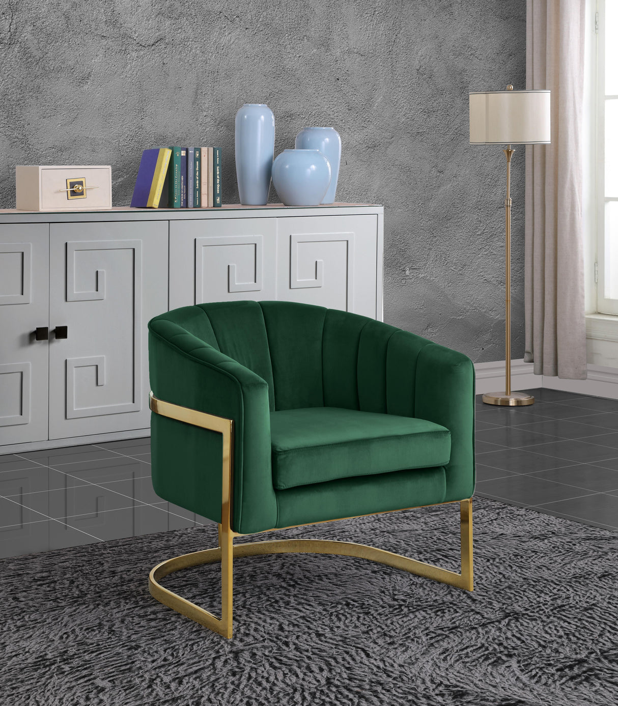 Carter Green Velvet Accent Chair - galleria furniture outlet