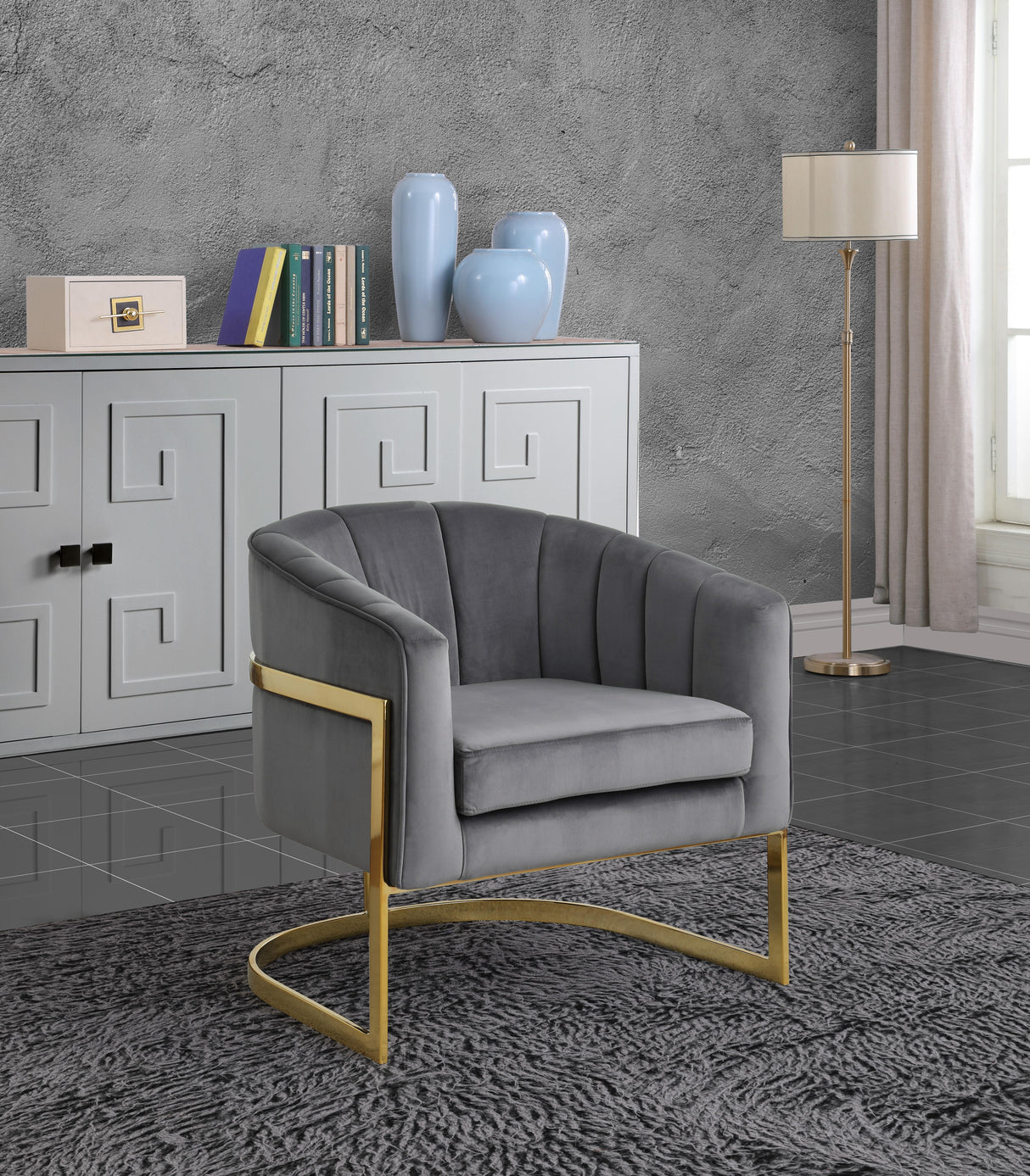 Carter Grey Velvet Accent Chair - galleria furniture outlet