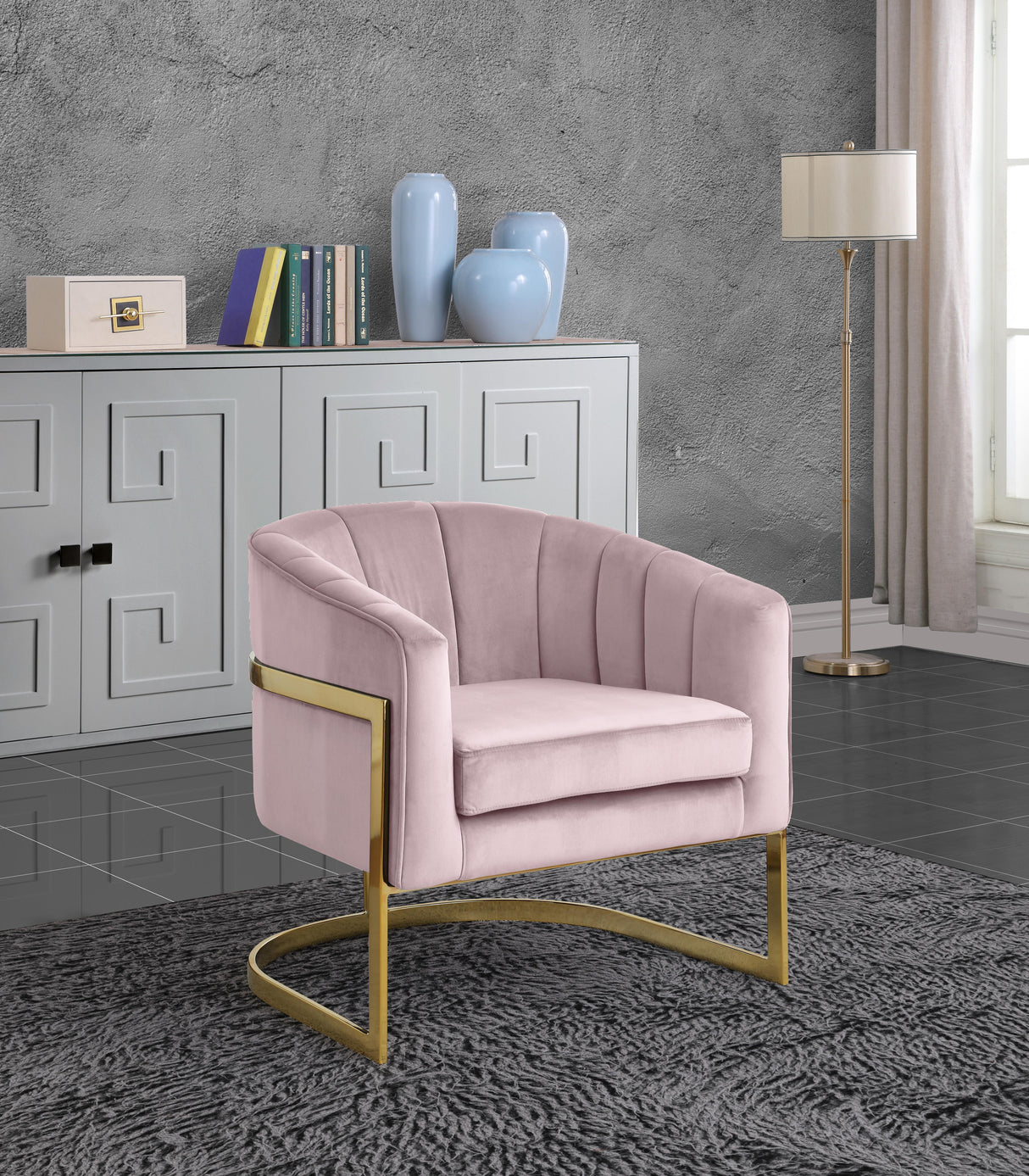 Carter Pink Velvet Accent Chair - galleria furniture outlet