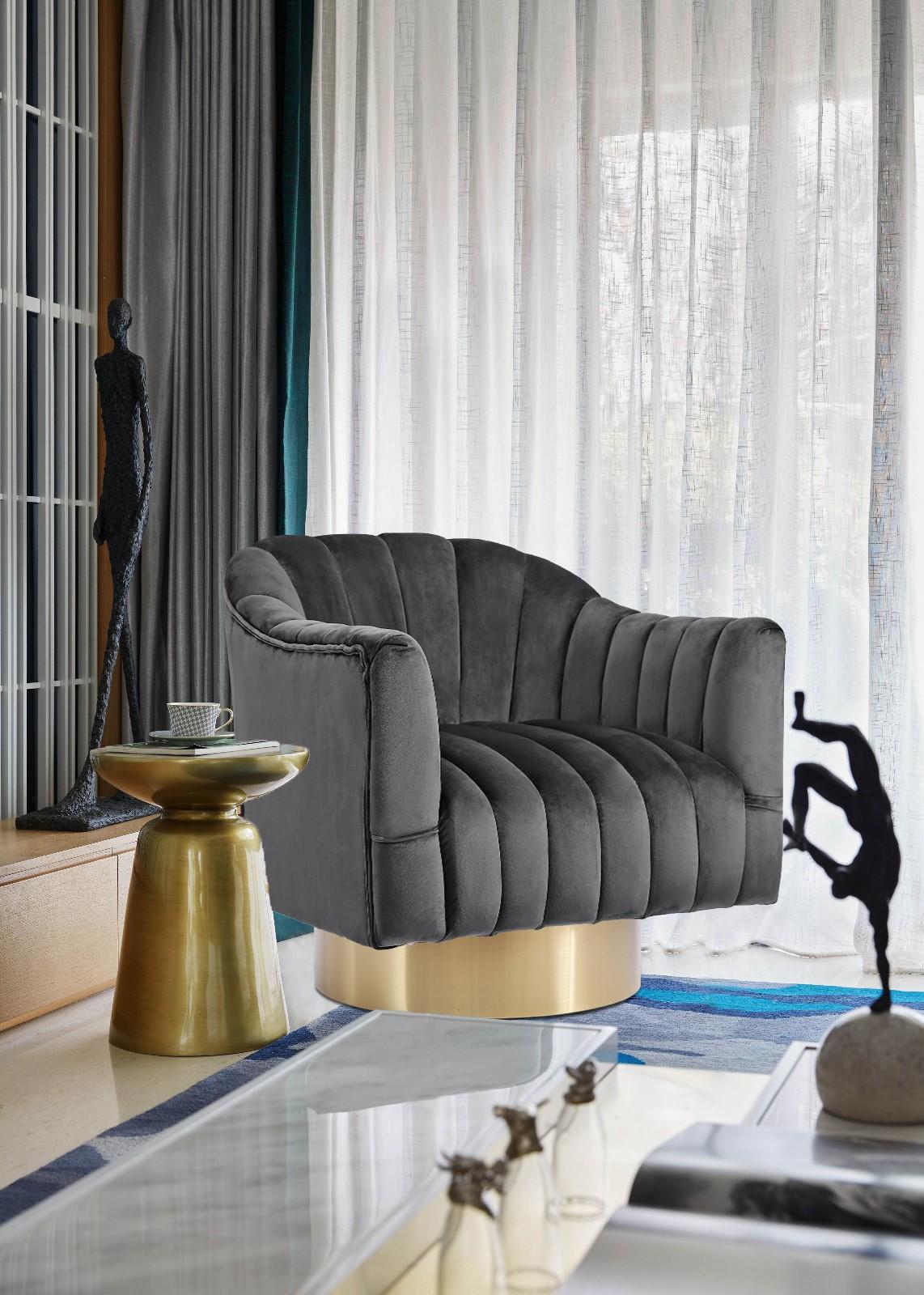 Farrah Grey Velvet Accent Chair - galleria furniture outlet