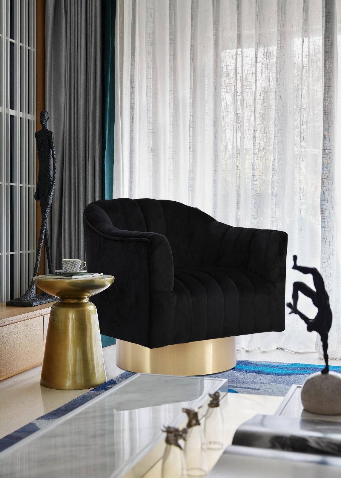 Farrah Black Velvet Accent Chair - galleria furniture outlet