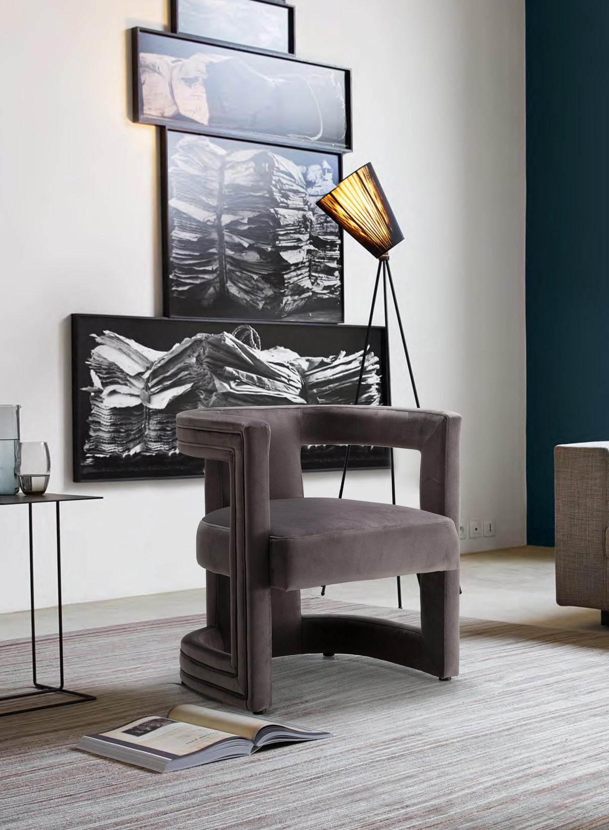 Blair Grey Velvet Accent Chair - galleria furniture outlet