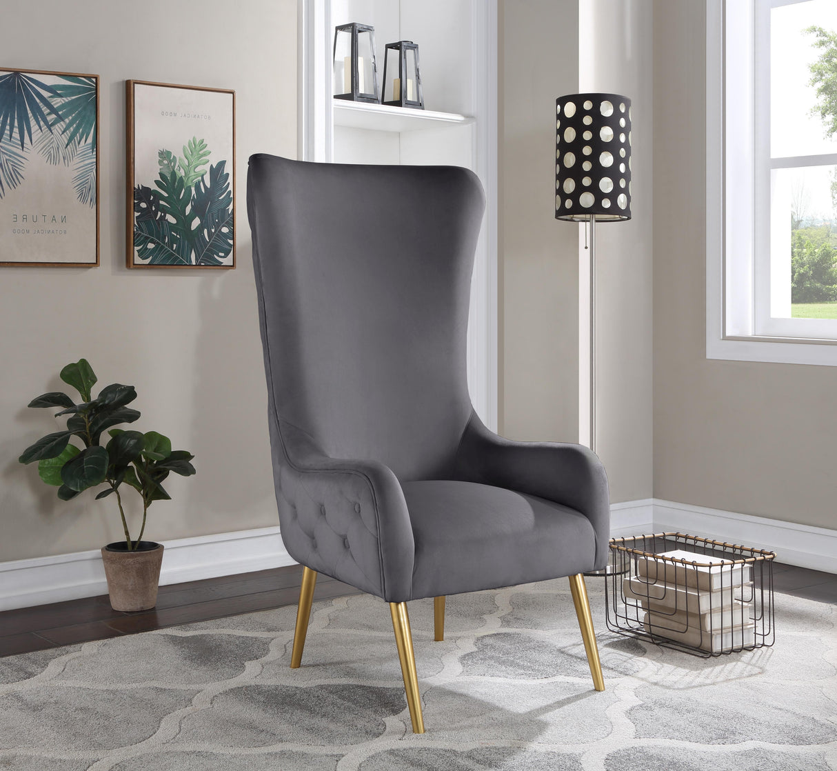 Alexander Grey Velvet Accent Chair - galleria furniture outlet