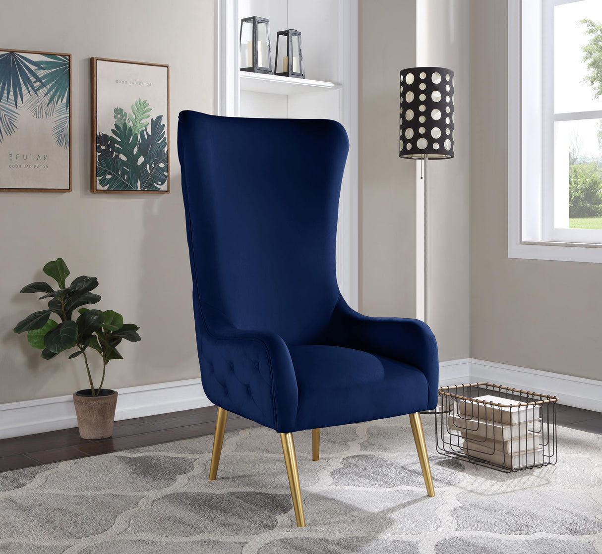 Alexander Navy Velvet Accent Chair - galleria furniture outlet