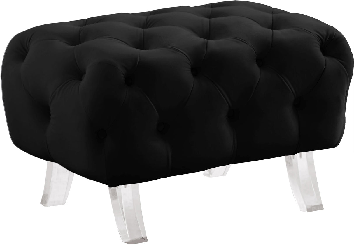 Crescent Black Velvet Ottoman - galleria furniture outlet