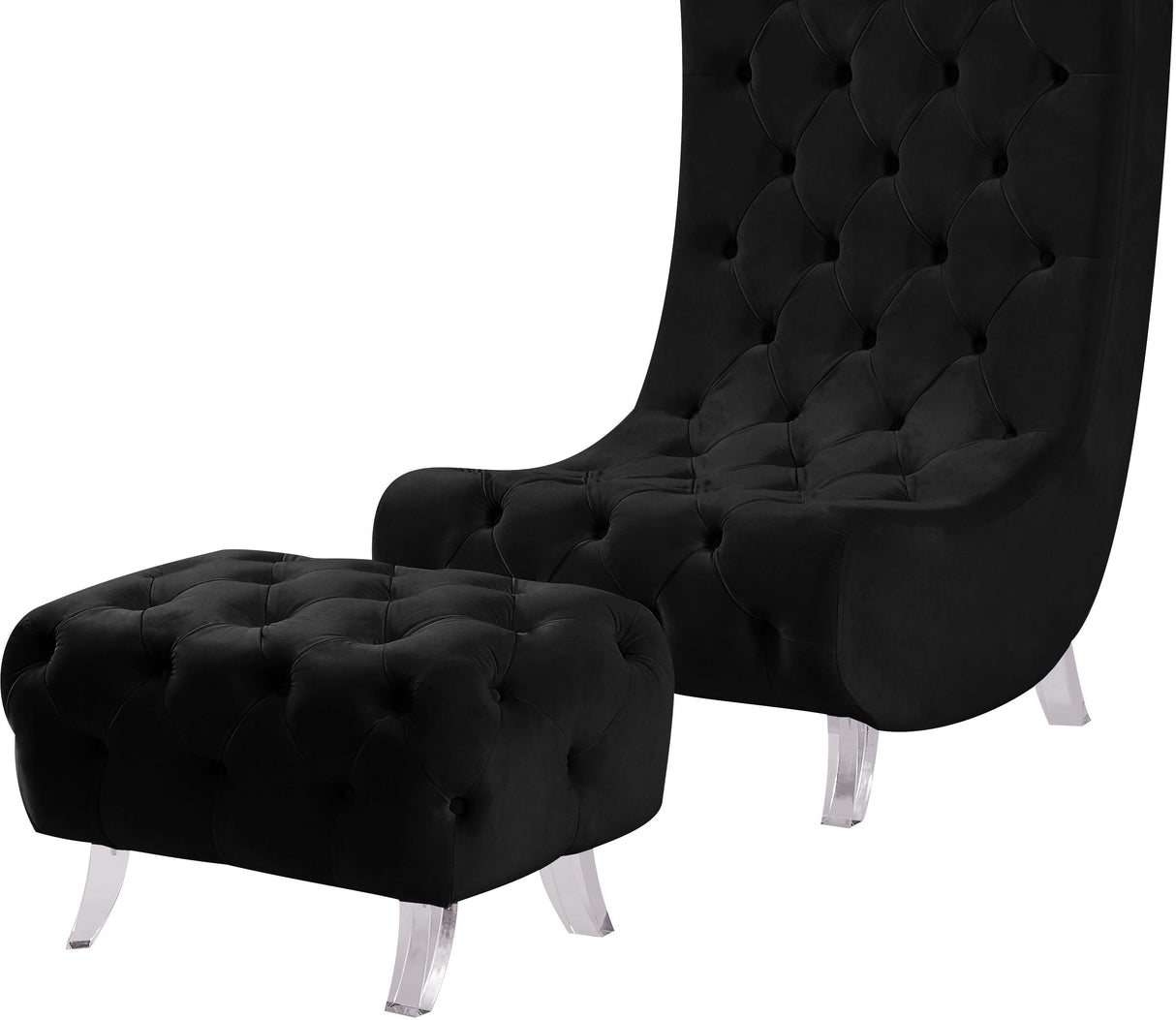 Crescent Black Velvet Ottoman - galleria furniture outlet
