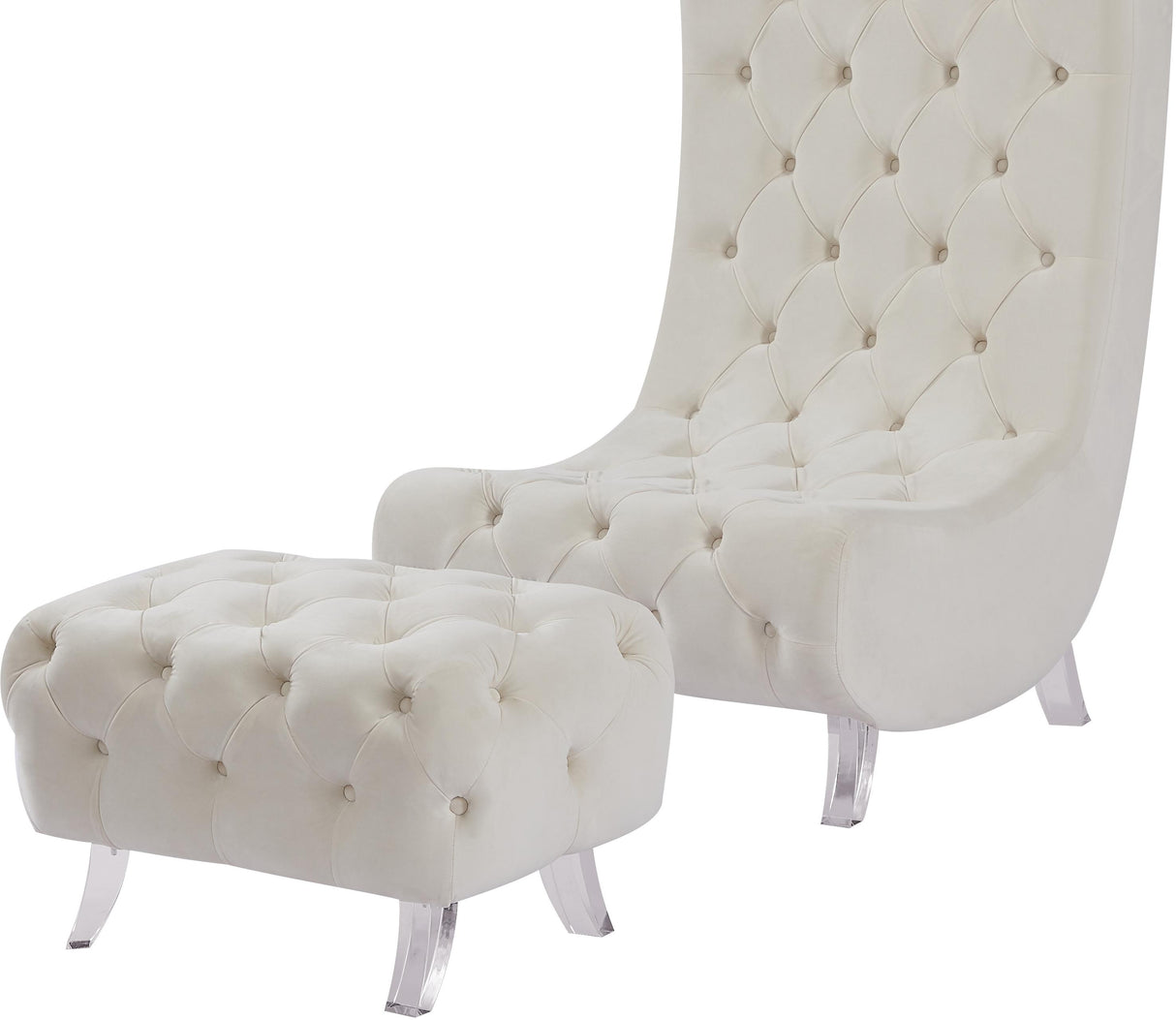 Crescent Cream Velvet Ottoman - galleria furniture outlet